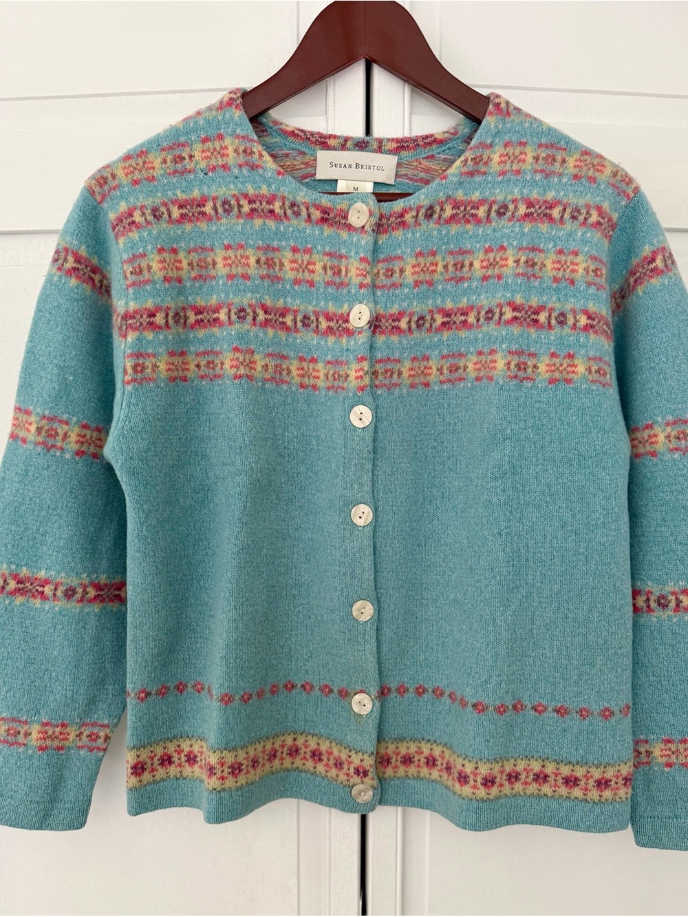 Susan Bristol Turquoise Fair Isle Button-Front Cardigan